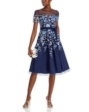 Eliza J Plus Size Embroidered Mesh Dress Navy Blue Floral 20W