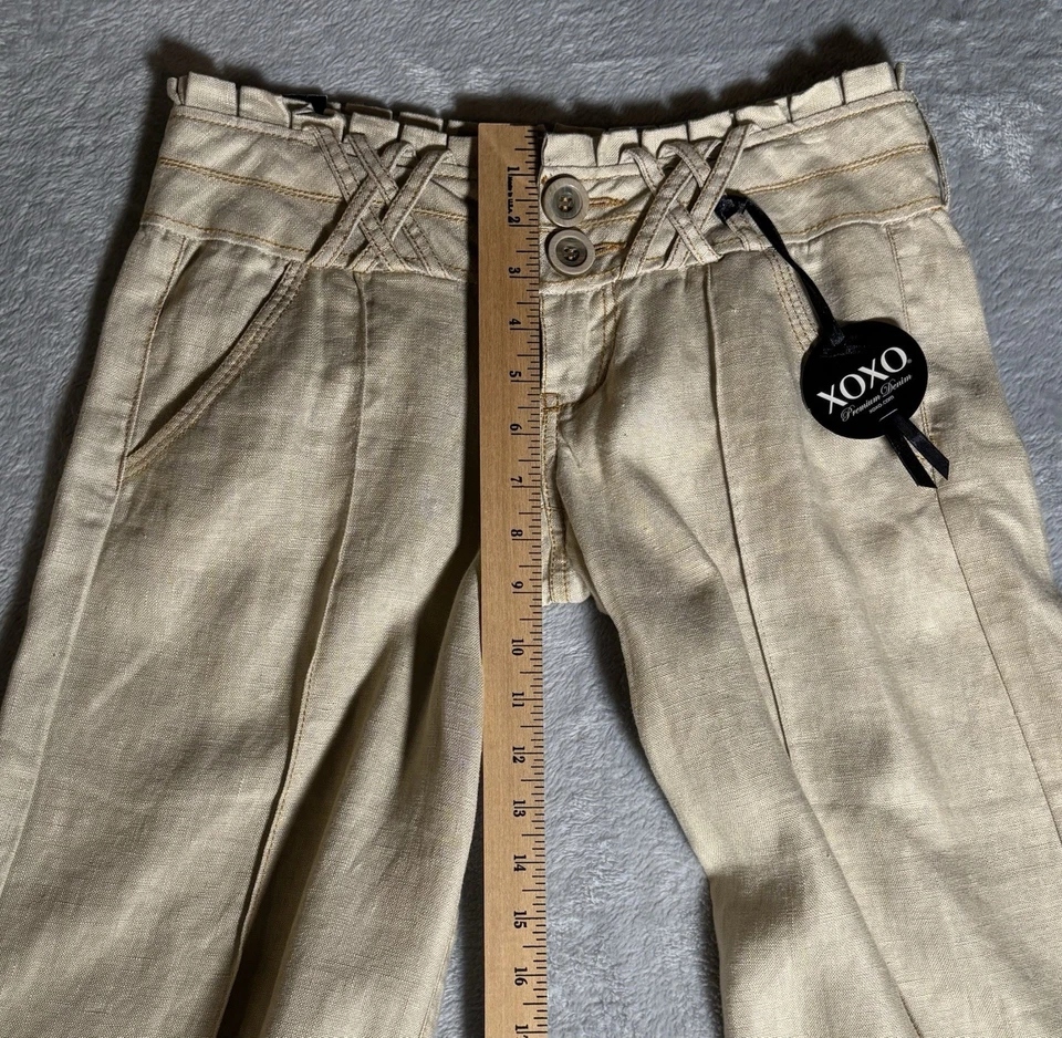 XOXO Women’s Size 0 100% Linen Culottes Capri Pants Tan - Image 4 of 4