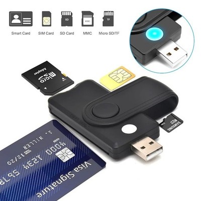 Smart Card Reader USB 2.0 Multi Kartenleser für SIM SD MicroSD IC CAC Steuer