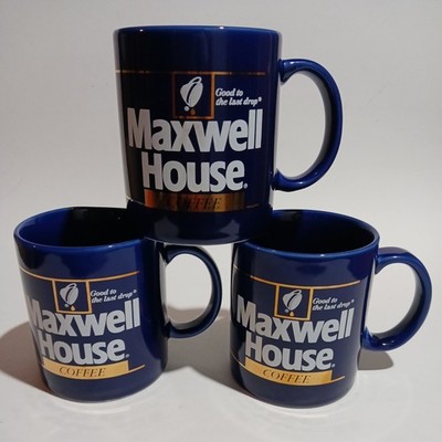 Lot/3 Ceramic Maxwell House Coffee Mugs Dark Blue