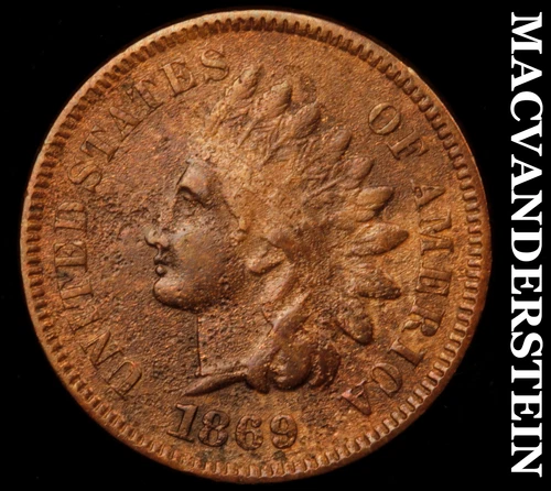 1869 Indian Head Cent - Porous  Scarce  Very Fine  Semi-key  Better Date  #i5920