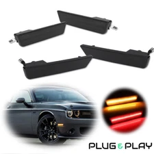 Smoked Lens Front &Rear LED Side Marker Lights Set For 2008-14 Dodge Challenger