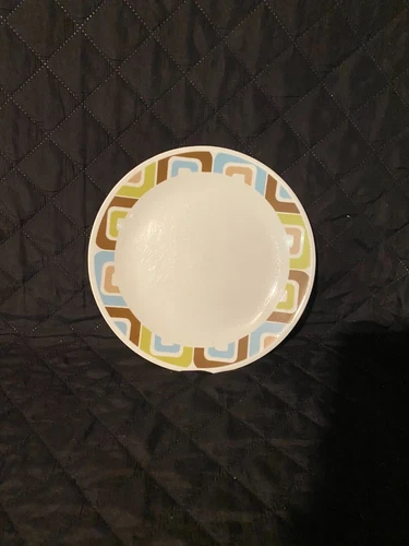 Corelle Vitrelle Geometric Squared Dinner Plate Blue Green Brown 10 1/4"