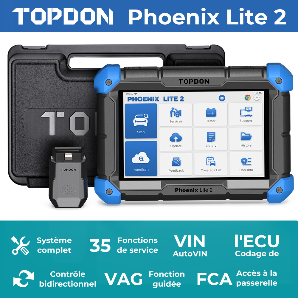 Scanner Auto TOPDON Phoenix Lite2 - Diagnostic OBD2, Codage, 35+ Fonctions, 8" Android