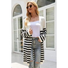 Striped Open Front Longline Cardigan