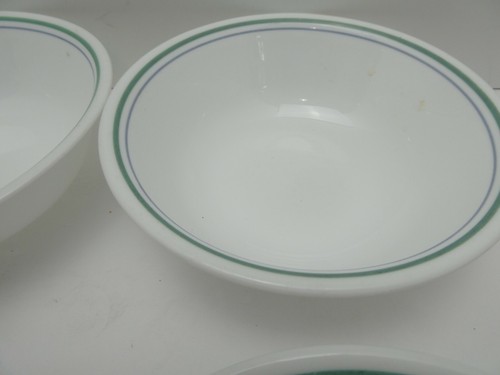 MINT Corelle Country Cottage Soup Bowls Green and Blue Trim Set Of 4 - Picture 4 of 6