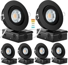 6-Pack 4" Dimmable Eyeball Gimbal Canless Recessed Lights with Junction Box