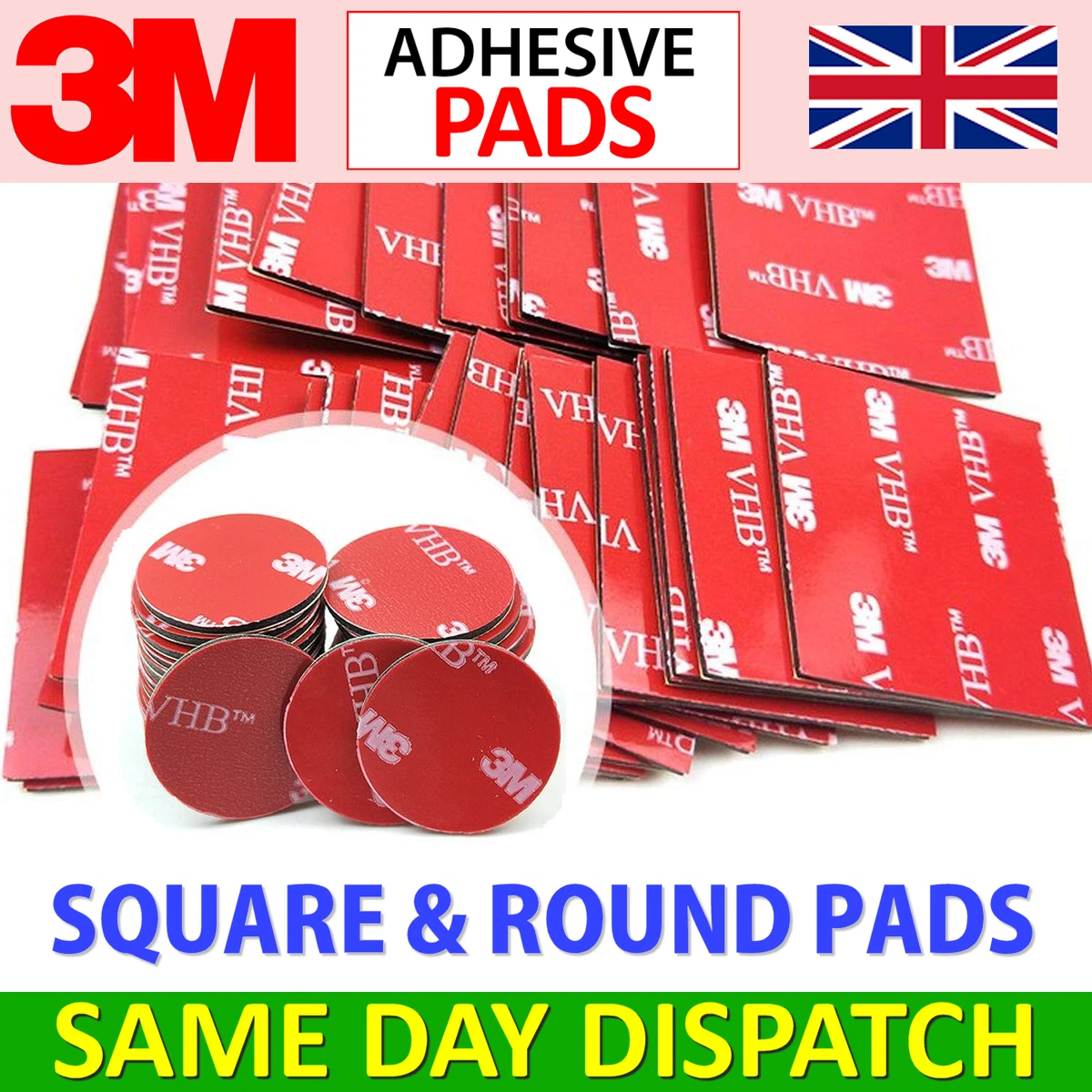 3M DOUBLE SIDED STICKY PADS Strong Heavy VHB Adhesive Mounting Tape Square  Round