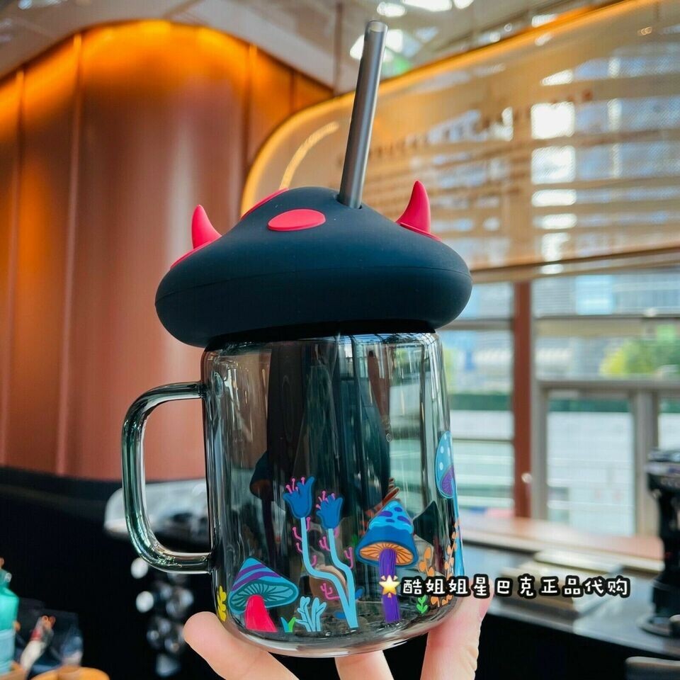NEW Starbucks Black Halloween Mushroom Tumbler Mason Straw Cup W/ Coaster  Topper | eBay
