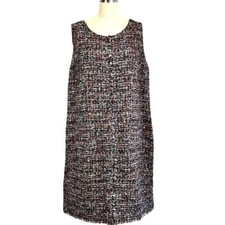 Talbots Tweed Sheath Dress Fringe Trim Size 14 Festive Front Pockets Classic