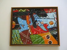 20 INCH GERALD ROWLES PAINTING EXPRESSIONIST ABSTRACT MODERNIST CUBISM CUBIST