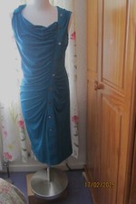 unusual dress beautiful ruched bodycon turquoise/petrol 10 , button detail. £5