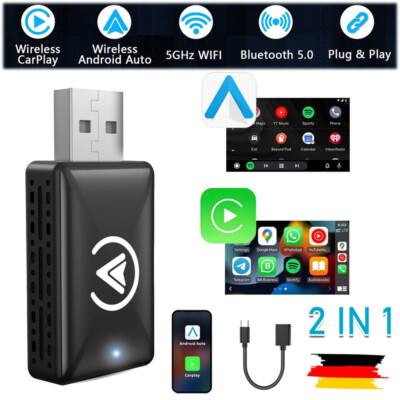 Wireless Android Auto und Carplay Wireless Adapter, 2in1 Stick Plug and Play NEU