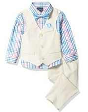 NWT Nautica Baby Boys 4-Piece Set With Dress Shirt, Vest, Pants Bow Tie 18 Mos