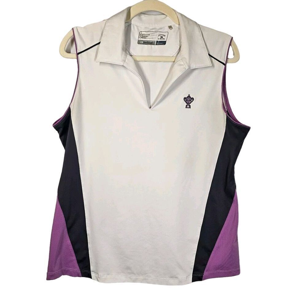 Cutter & Buck Performance Collar Polo Shirt DryTech Golf Tennis White Purple L