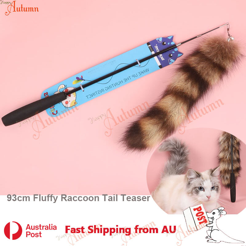 Cat Fluffy Faux Raccoon Tail Teaser Wand Large Fun Interactive