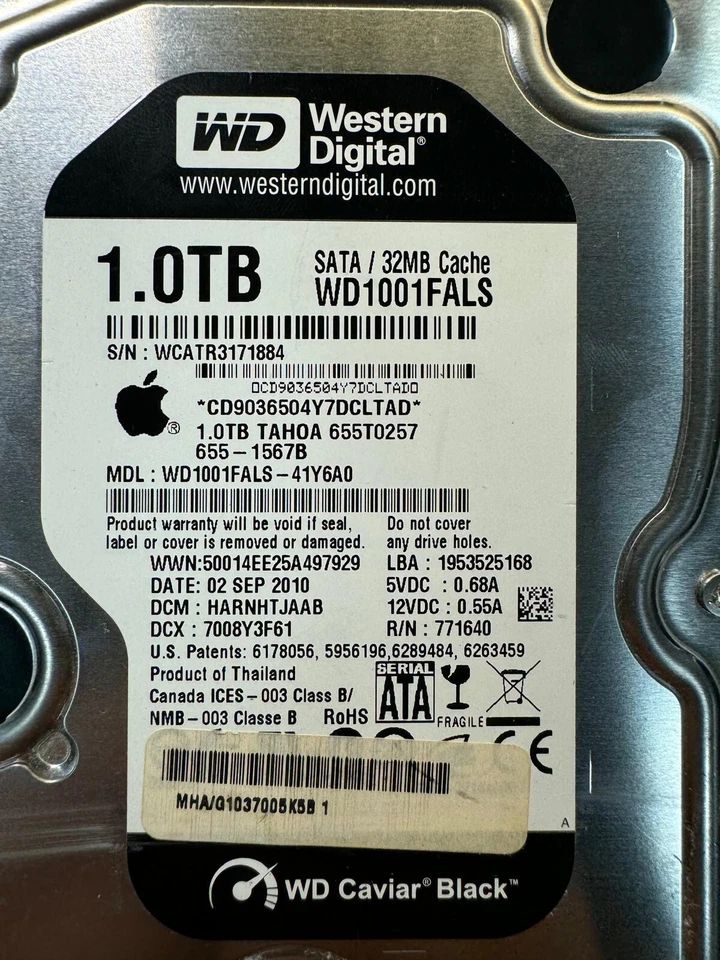 APPLE 655T0257 WD1001FALS-41Y6A0 771640 1TB 7.2K RPM  32MB 3.0 Gbps SATA 3.5" - Image 2 of 4