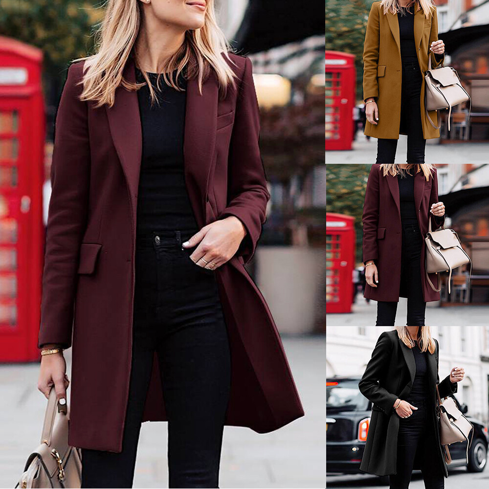 Women Single Breasted Long Jacket Trench Coat Wool Overcoat Women Single Breasted Long Jacket Trench Coat Wool Overcoat