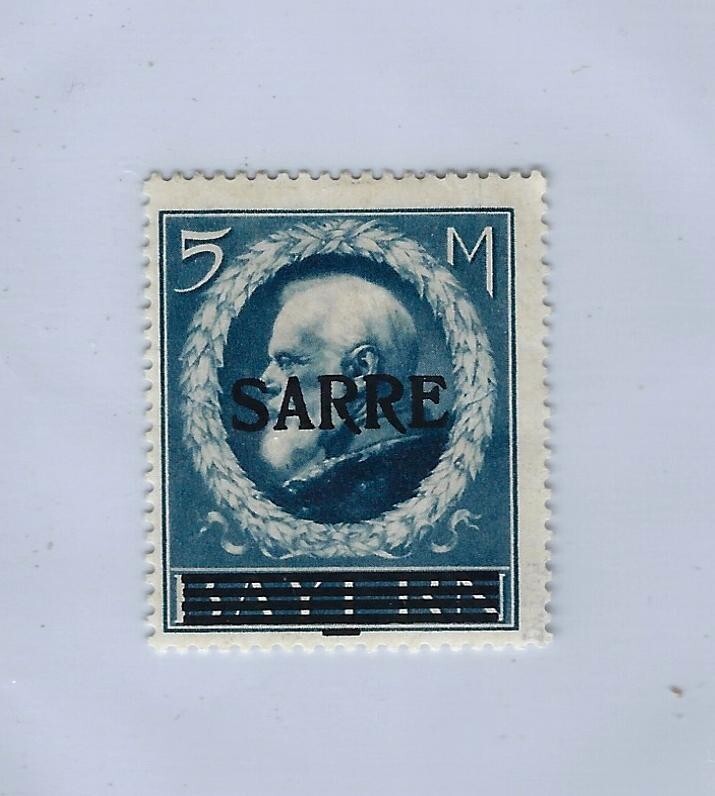 Germany Stamp 1920 Rare Blue Mint 5Mk Bavaria Sarre Overprint