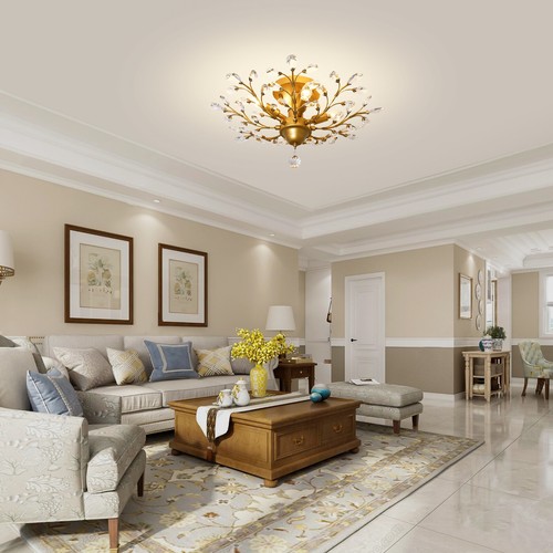 4 Light Rustic Crystal Flush Mount Ceiling Chandeliers For Living Room Kitchen - Picture 44 of 46