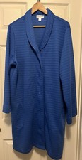 MISS ELAINE Quilted Knit Robe Housecoat Pockets Snap Buttons Blue XL