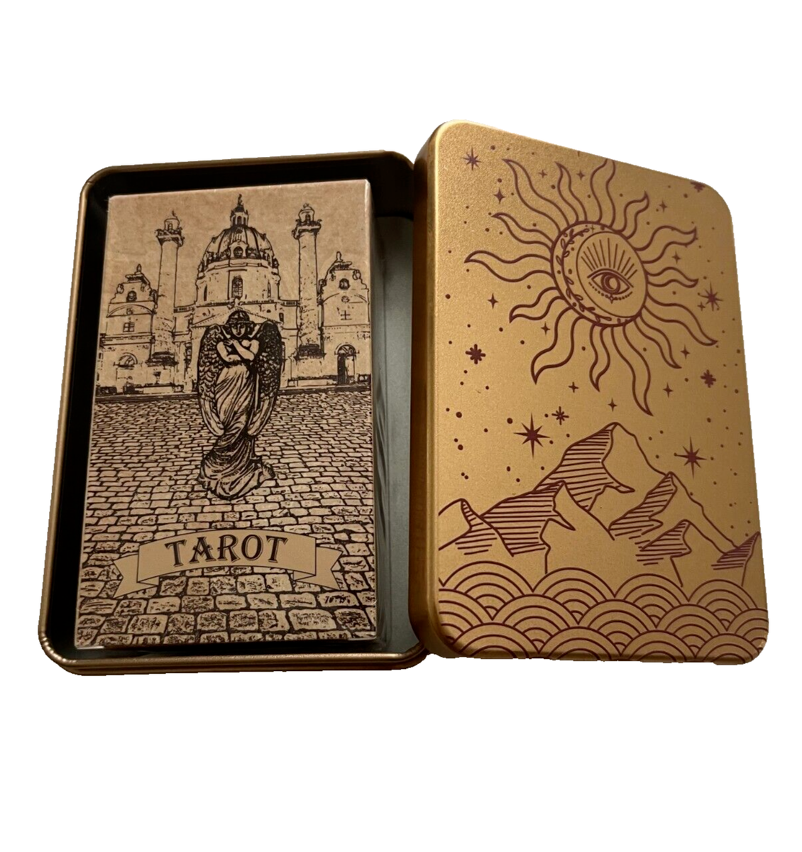 1910 Vintage Classic Tarot Standard 78 Cards Gold Tin with Double