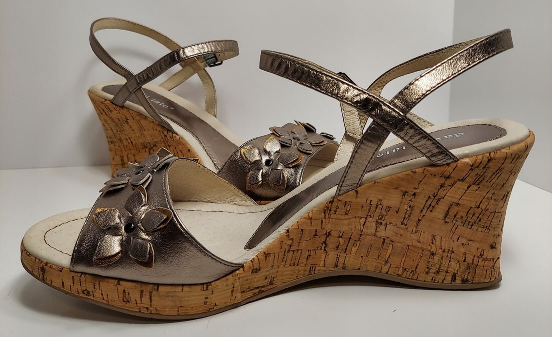 DAVID TATE Leather Shoes Womens 10W Flower Sandal Wedge Heels 10 W SALE |  eBay