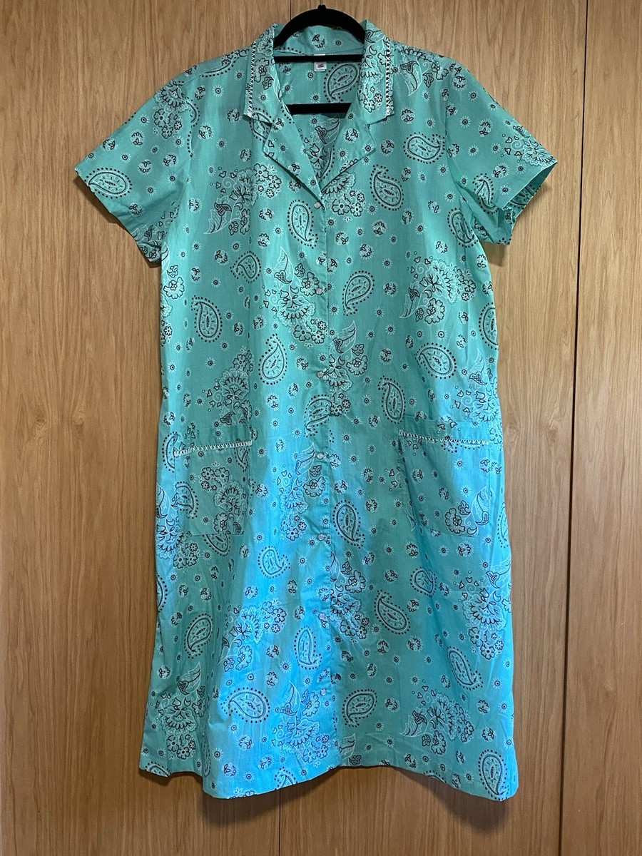 PINK (Kmart) Duster/House Dress/Nightgown Green Floral w/Pearl Snap Pockets LGE