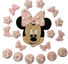 Minnie Mouse Cake Toppers Birthday Edible Icing Personalised Pink unofficial