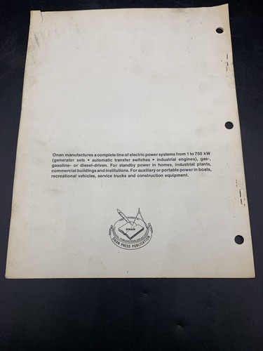 1979 Onan On an Technical Bulletin-Electric Generating Set For RV’s - Picture 2 of 7
