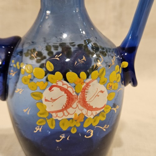 Turkish Hand Blown Glass Ewer Pitcher~ hand Painted cobalt blue glass with Gold. - Picture 11 of 13