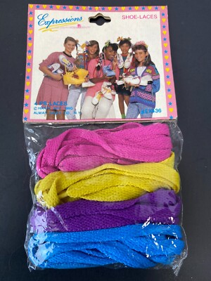 New Vintage Expressions 1990 Shoelaces 4 Pair Pink Yellow Purple Blue