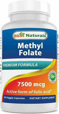 Best Naturals Methyl Folate 7500 mcg (7.5mg) - Bio-Available 30 Veggie Capsule 