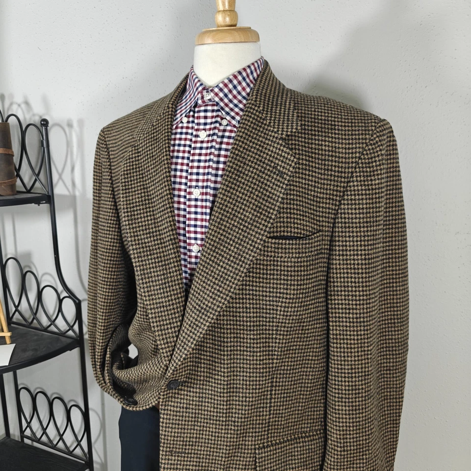 Abrigo Blazer Deportivo Robert Stock Para Hombre Dos Botones Cabello Camel? Pata de gallo marrón 46L Foto 3 de 4