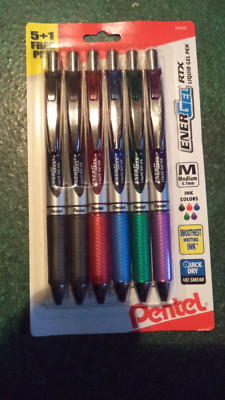 6 Pentel EnerGel RTX Retractable Liquid Gel Pen 0.7mm Medium Assorted Colors 884