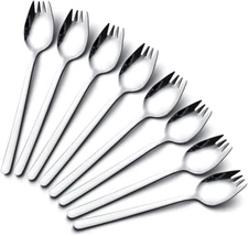 Sporks Stainless Steel, Salad Forks, IQCWOOD 8 Pack 18/10 Stainless Steel Sporks