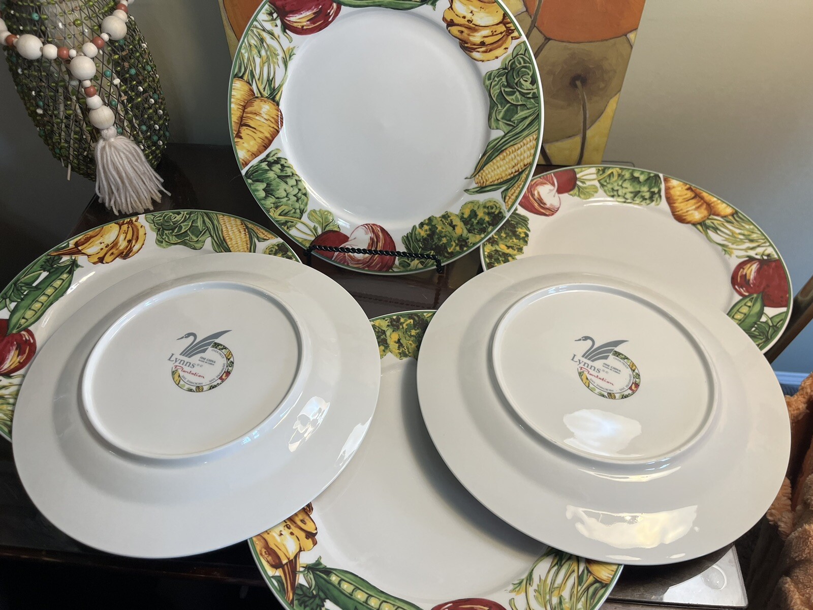 Lynn's Fine China 6- Chop Dinner Plates, Measures 12 “ Vegetable Medley Design