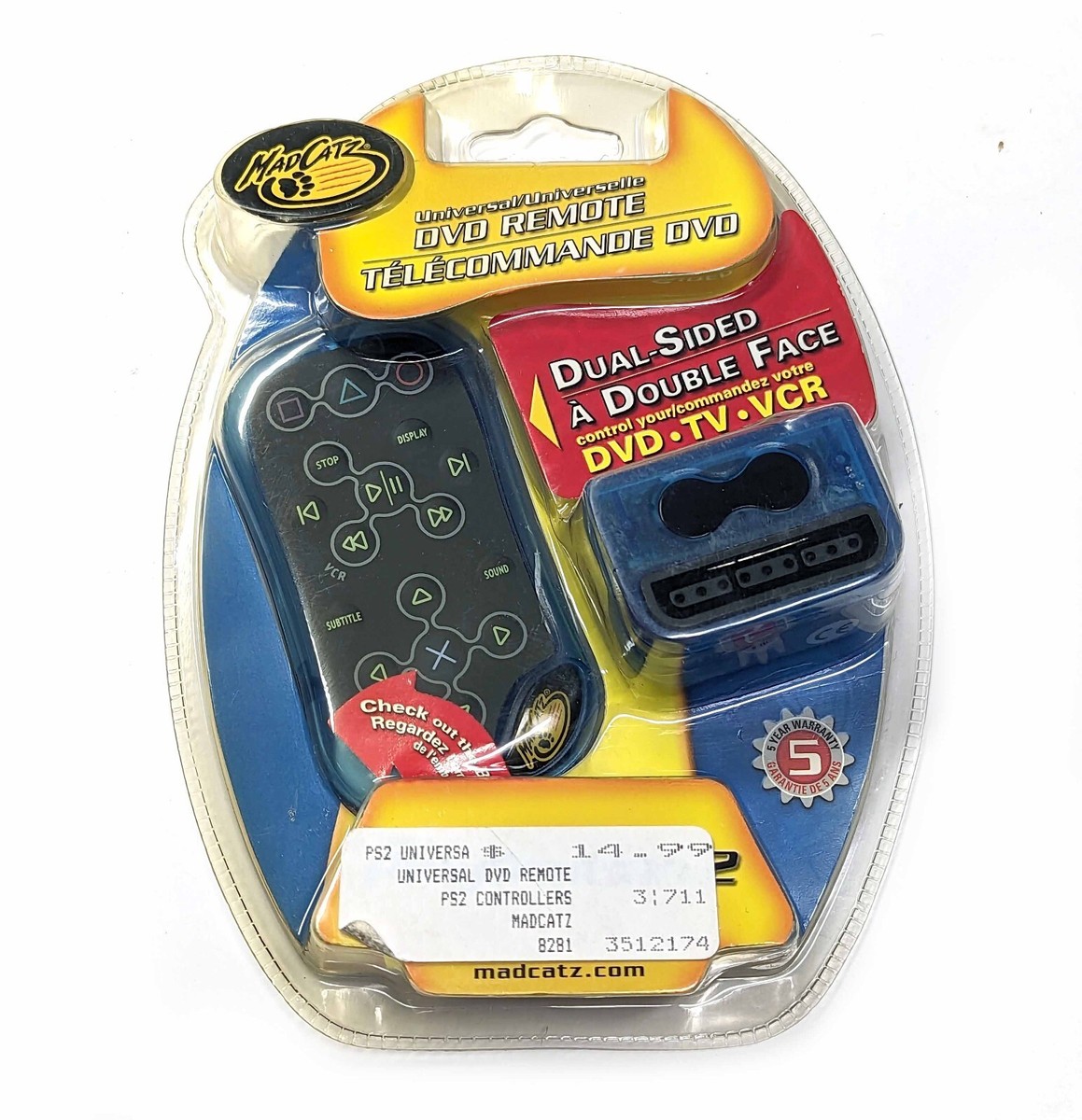 2002 MAD CATZ Double-Sided Universal DVD TV VCR Remote PS2