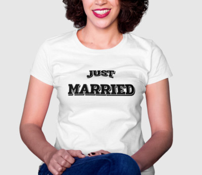 Just Married Shirt Womens Mr and Mrs Tee Bride and Groom Top Wife Hubs Wedding
