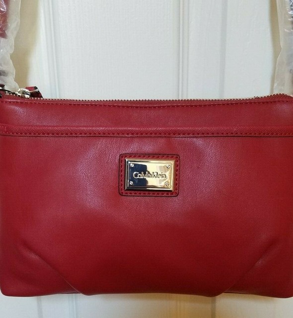 NEW Calvin Klein Leather Crossbody Bag Classic Red Retail 138 eBay