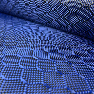 3K 230gsm Blue+Black Aramid Carbon Fiber Mixed Fabric Hexagonal Jacquard Weave