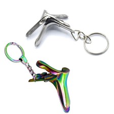 2 Pieces GYN Speculum keychain Stainless Steel (Multi & Silver)