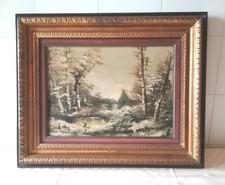 Quadro Dipinto ad olio con cornice raffigurante un paesaggio invernale innevato