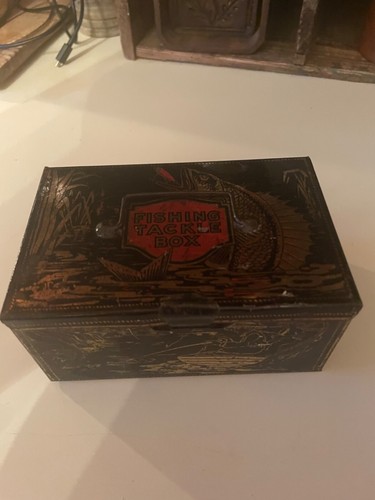 Rare Antique Tin Lithographed Childs Tackle Box with original lift out tray 1920 - Picture 11 of 16
