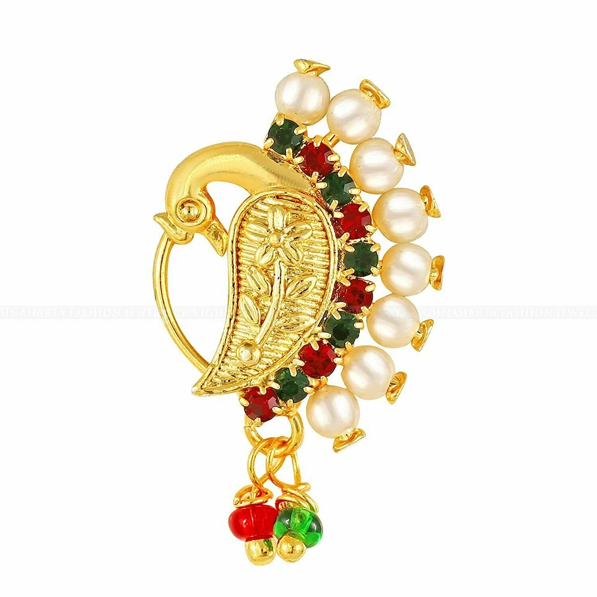 Indian Traditional Golden Moti Nath Gold Plated Alloy Nose Ring For women