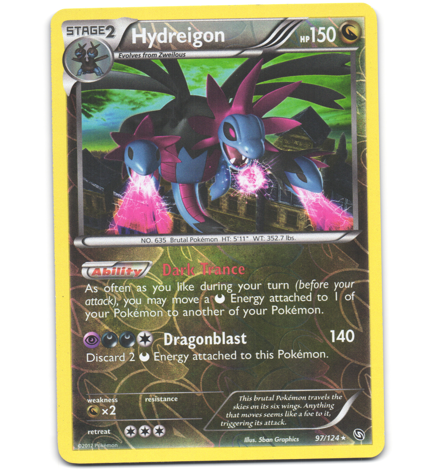 Pokemon 2012 Moderate Play Hydreigon Dragons Exalted REVERSE 97/124 Card