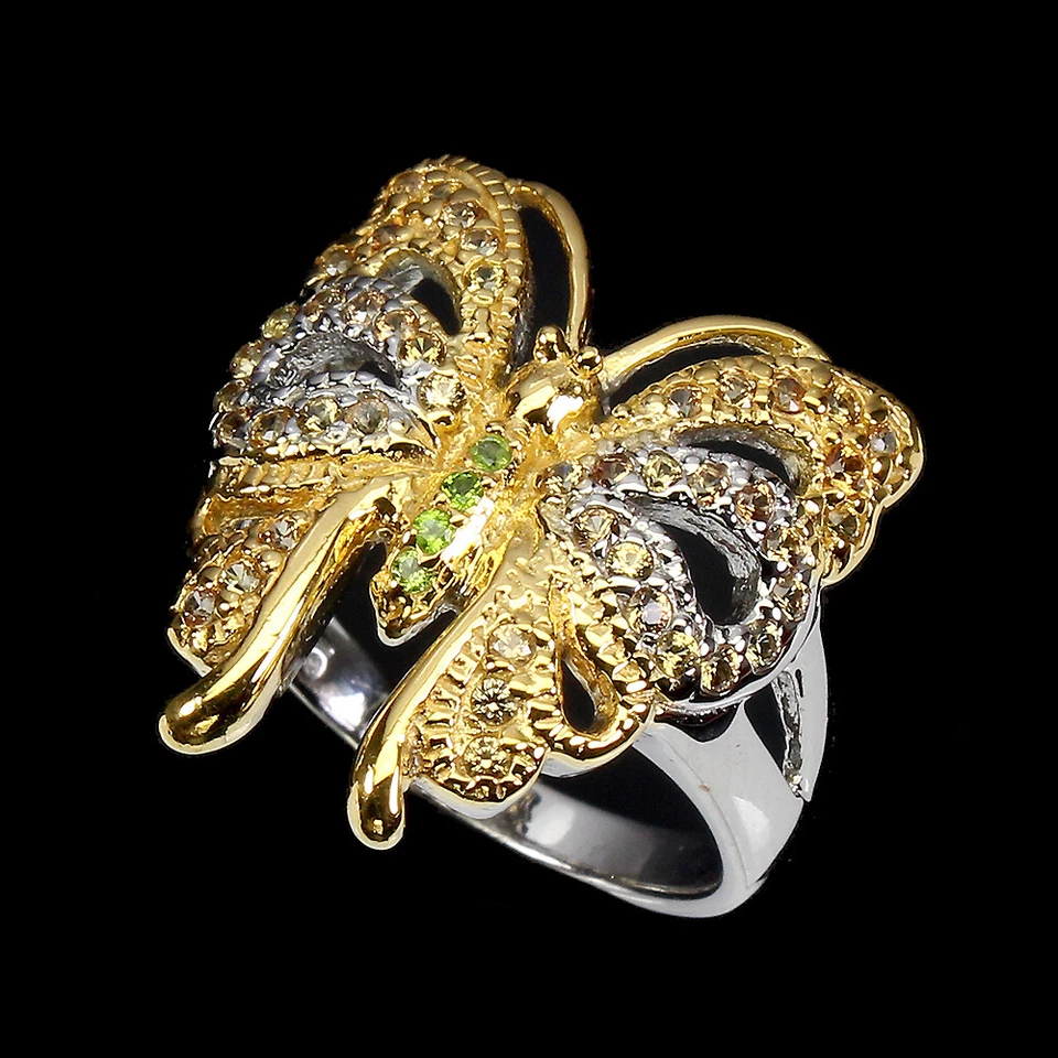 Anillo mariposa diopsido cromado zafiro corte diamante redondo plata de ley 925 8 Foto 2 de 4