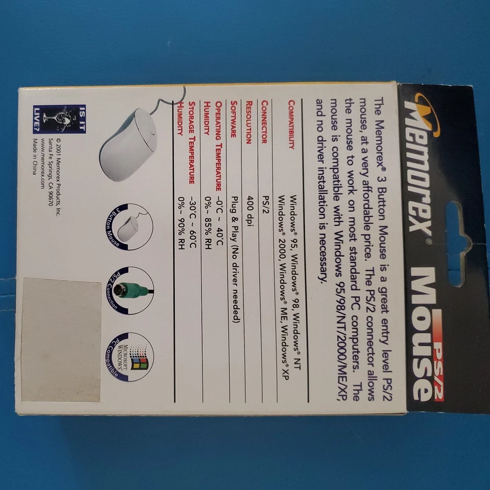 Memorex PS/2 Mouse, PC - Windows, 3 Button, 400 dpi, Plug & Play, NEW in Box - Image 3 of 4