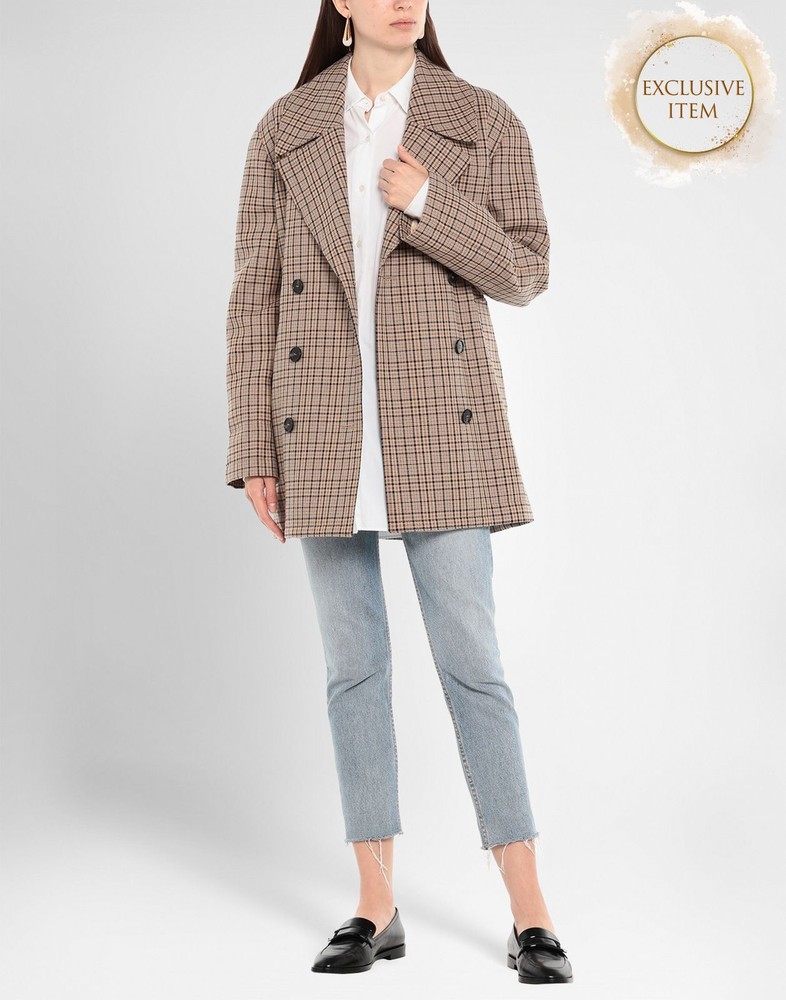 RRP€650 MSGM Short Coat IT46 US10 XL Tartan Belted Double Breasted Made in Italy