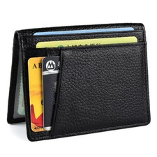 Men Slim Credit Card Holder Purse Genuine Leather Wallet RFID Blocking ID Pocket